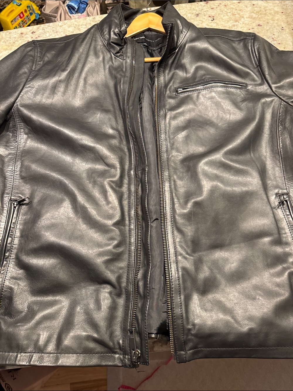 Men's Black Leather Zip-Up Jacket